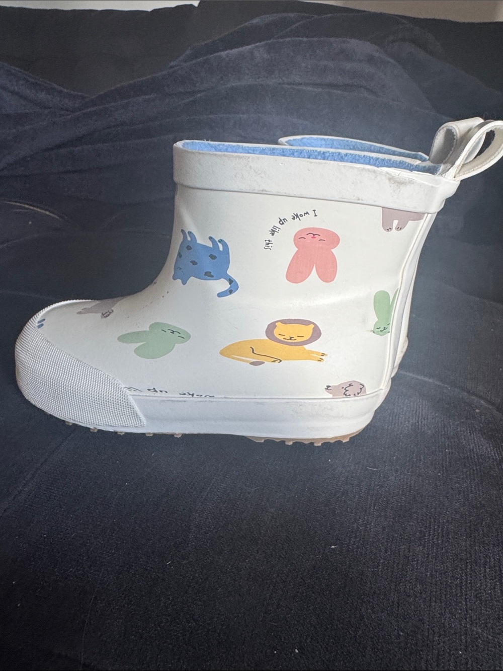 Kids Waterproof Rain Boot with Colorful Animal Prints - White